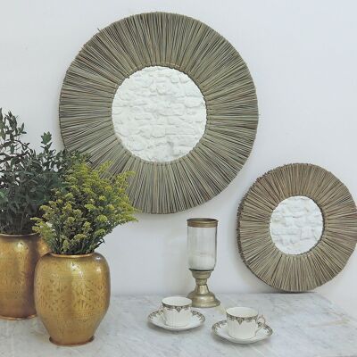 Miroir rond en paille de mendong 60 cm - Sumba