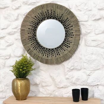 Miroir rond en paille de mendong naturel et noir 60 cm - Sorong 3