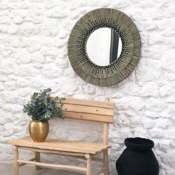 Miroir rond en paille de mendong naturel et noir 80 cm - Sorong 1