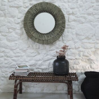 Miroir rond en paille de mendong naturel et noir 80 cm - Sorong 2