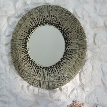 Miroir rond en paille de mendong naturel et noir 80 cm - Sorong 3