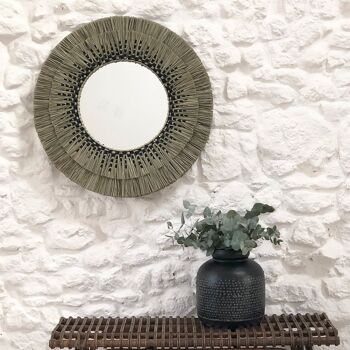 Miroir rond en paille de mendong naturel et noir 80 cm - Sorong 4