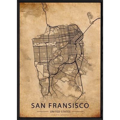 Tableau SAN FRANSISCO avec cadre noir OLD - Format A4 OLD-SANFRANSISCO