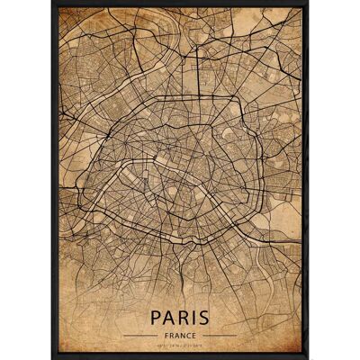 Tableau PARIS avec cadre noir OLD - Format A4 OLD-PARIS