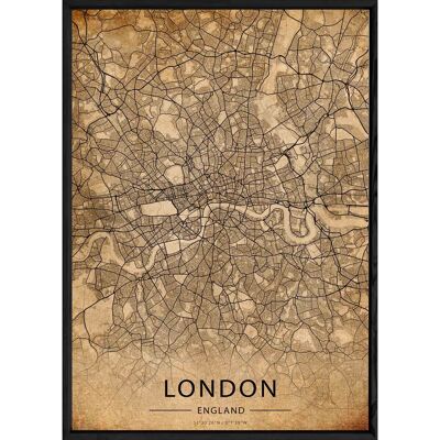 Tableau LONDON avec cadre noir OLD - Format A4 OLD-LONDON
