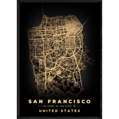 Tableau SAN FRANSISCO avec cadre noir BLACK - Format A4 BLACK-SANFRANSISCO