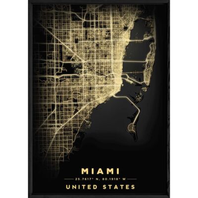 Tableau MIAMI avec cadre noir BLACK - Format A4 BLACK-MIAMI