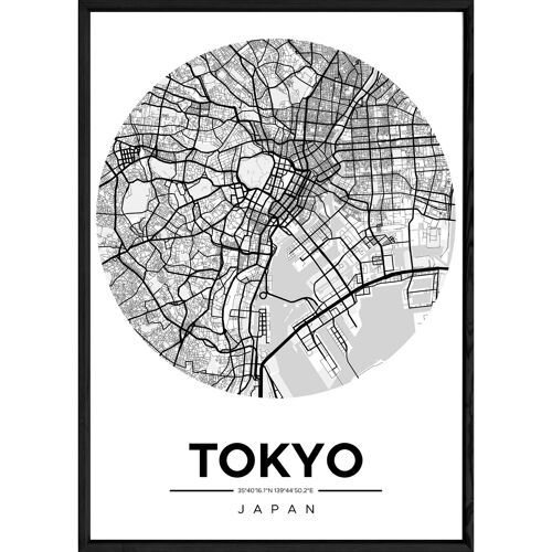 Tableau TOKYO avec cadre noir ROUND NOIR - Format A4 ROUND-NOIR-TOKYO