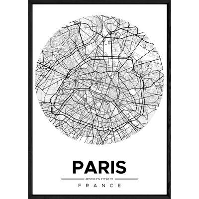 PARIS painting with black frame ROUND NOIR - A4 size ROUND-NOIR-PARIS