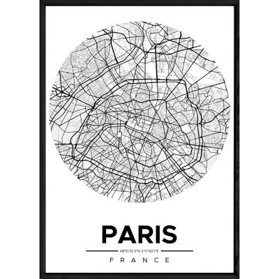 Tableau PARIS avec cadre noir ROUND NOIR - Format A4 ROUND-NOIR-PARIS