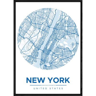 Tablero NEW YORK con marco negro ROUND BLUE - tamaño A4 ROUND-BLEU-NEWYORK