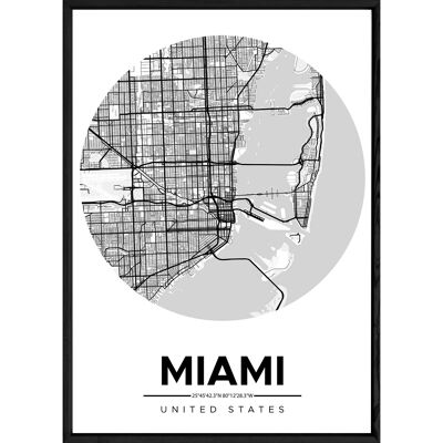 Tableau MIAMI avec cadre noir ROUND NOIR - Format A4 ROUND-NOIR-MIAMI