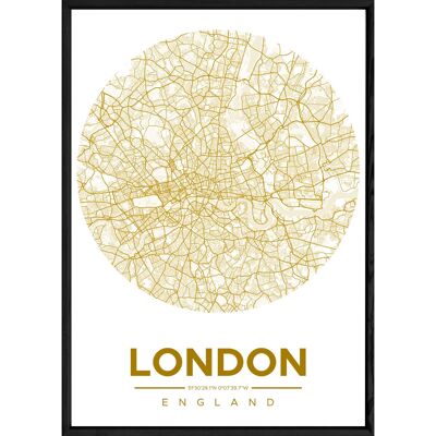 Tafel LONDON mit schwarzem Rahmen RUND GELB - Größe A4 RUND-GELB-LONDON