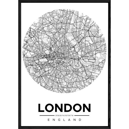 Tableau LONDON avec cadre noir ROUND NOIR - Format A4 ROUND-NOIR-LONDON