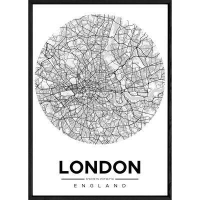Tableau LONDON avec cadre noir ROUND NOIR - Format A4 ROUND-NOIR-LONDON