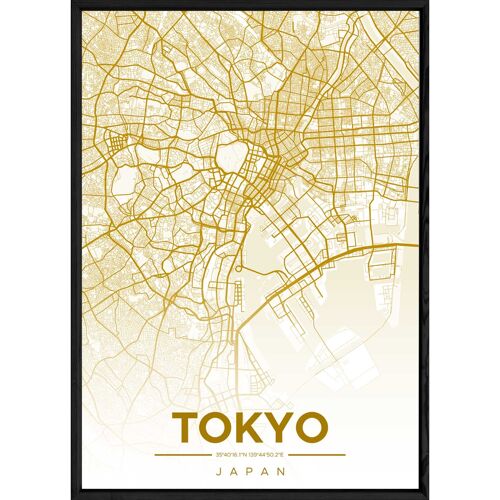 Tableau TOKYO avec cadre noir ALL JAUNE - Format A4 ALL-JAUNE-TOKYO