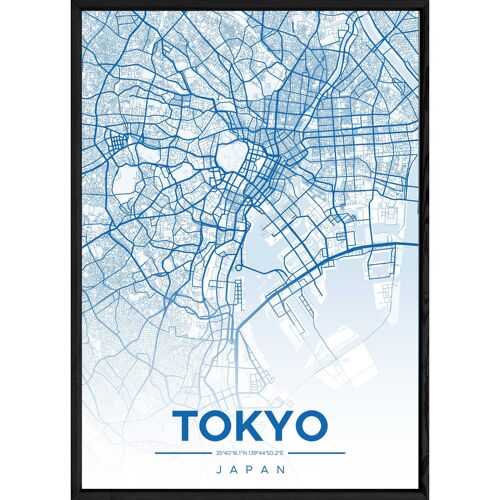 Tableau TOKYO avec cadre noir ALL BLEU - Format A4 ALL-BLEU-TOKYO