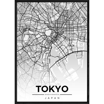 Tableau TOKYO avec cadre noir ALL NOIR - Format A4 ALL-NOIR-TOKYO