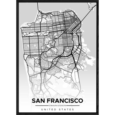 Tableau SAN FRANSISCO avec cadre noir ALL NOIR - Format A4 ALL-NOIR-SANFRANSISCO
