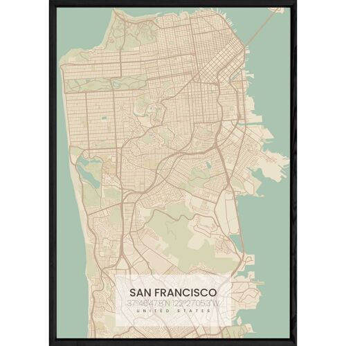 Tableau SAN FRANSISCO avec cadre noir ALL NATUREL - Format A4 ALL-NATUREL-SANFRANSISCO