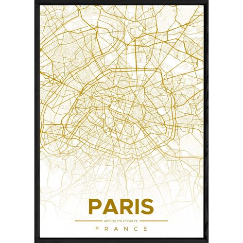 Tableau PARIS avec cadre noir ALL JAUNE - Format A4 ALL-JAUNE-PARIS