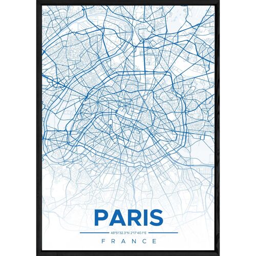 Tableau PARIS avec cadre noir ALL BLEU - Format A4 ALL-BLEU-PARIS