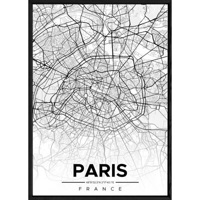Tableau PARIS avec cadre noir ALL NOIR - Format A4 ALL-NOIR-PARIS