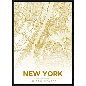 Tableau NEW YORK avec cadre noir ALL JAUNE - Format A4 ALL-JAUNE-NEWYORK