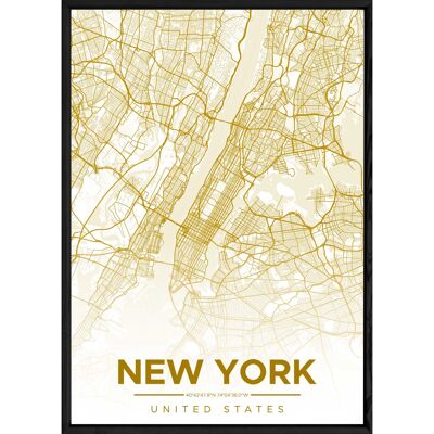 Tableau NEW YORK avec cadre noir ALL JAUNE - Format A4 ALL-JAUNE-NEWYORK