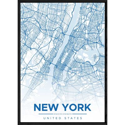 Tableau NEW YORK avec cadre noir ALL BLEU - Format A4 ALL-BLEU-NEWYORK