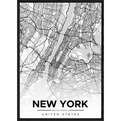 Tableau NEW YORK avec cadre noir ALL NOIR - Format A4 ALL-NOIR-NEWYORK