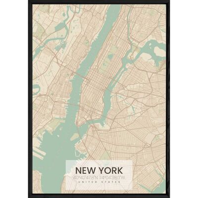 NEW YORK board with black frame ALL NATURAL - A4 size ALL-NATURAL-NEWYORK