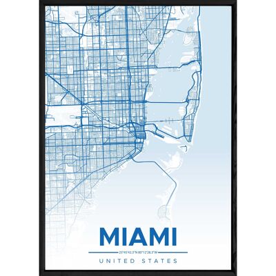 Tableau MIAMI avec cadre noir ALL BLEU - Format A4 ALL-BLEU-MIAMI