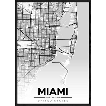 Tableau MIAMI avec cadre noir ALL NOIR - Format A4 ALL-NOIR-MIAMI