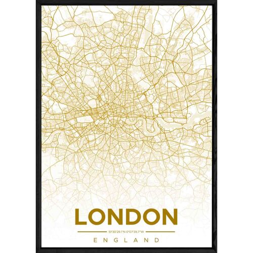 Tableau LONDON avec cadre noir ALL JAUNE - Format A4 ALL-JAUNE-LONDON