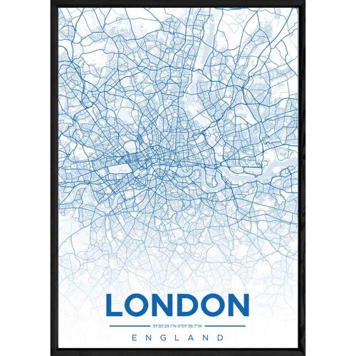 Tableau LONDON avec cadre noir ALL BLEU - Format A4 ALL-BLEU-LONDON