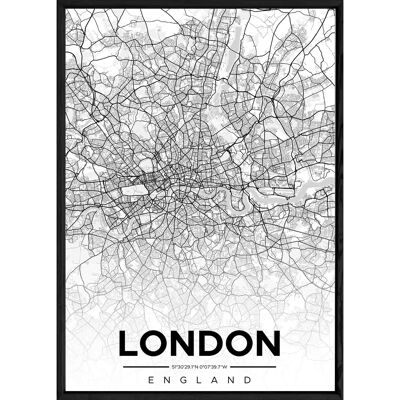 Tableau LONDON avec cadre noir ALL NOIR - Format A4 ALL-NOIR-LONDON