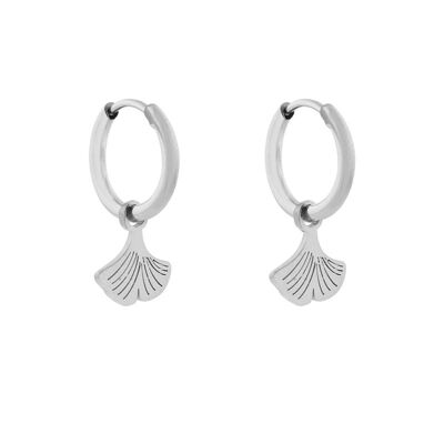 Earrings minimalistic ginkgo leaf - silver