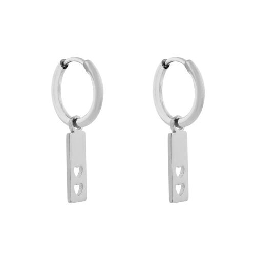 Earrings minimalistic bar cut out hearts - silver
