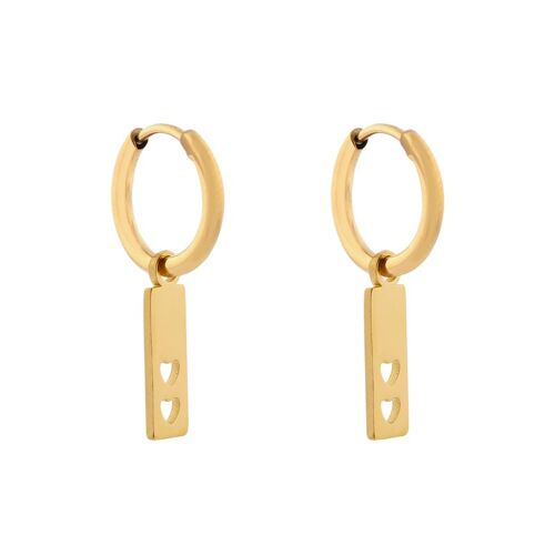 Earrings minimalistic bar cut out hearts - gold