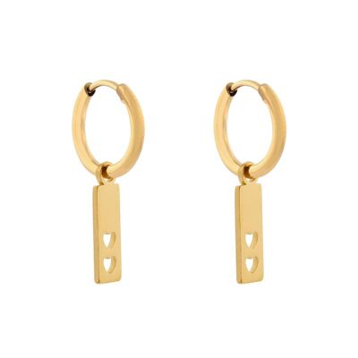 Earrings minimalistic bar cut out hearts - gold