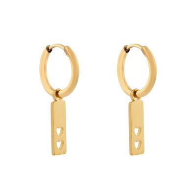 PENDIENTES BARRA MINIMALISTA CORAZONES RECORTABLES - ORO