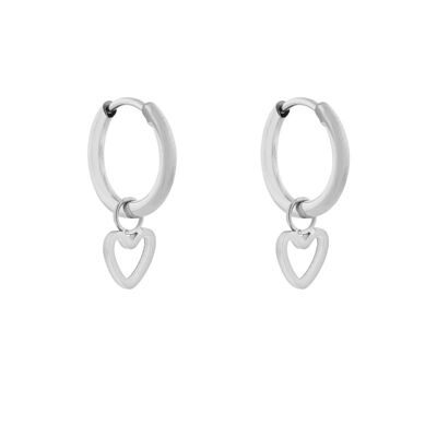 Earrings minimalistic open heart - silver