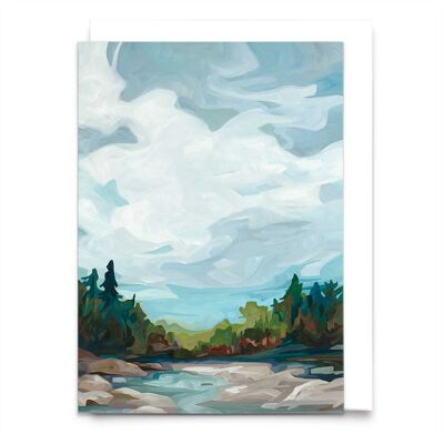 Tarjeta de felicitación de arte | Pintura del lago del bosque | Lago pedregoso