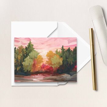 Carte de vœux artistique | Peinture de forêt d’automne | Carte eau de rose 2