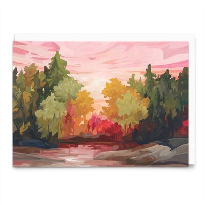 Kunstgrußkarte | Herbstwaldgemälde | Rosenwasserkarte