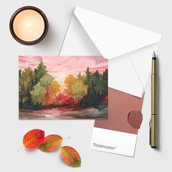 Carte de vœux artistique | Peinture de forêt d’automne | Carte eau de rose 4