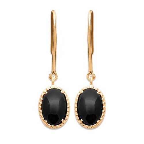 Boucles d'Oreilles Agate noire "Alexandra" - Plaqué Or 750