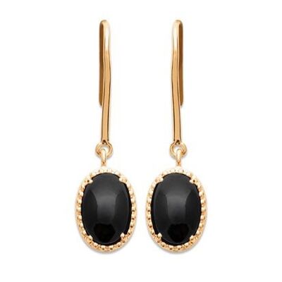 Boucles d'Oreilles Agate noire "Alexandra" - Plaqué Or 750