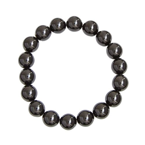 Bracelet Agate noire - Pierres boules 10mm - 20 cm- Fermoir argent